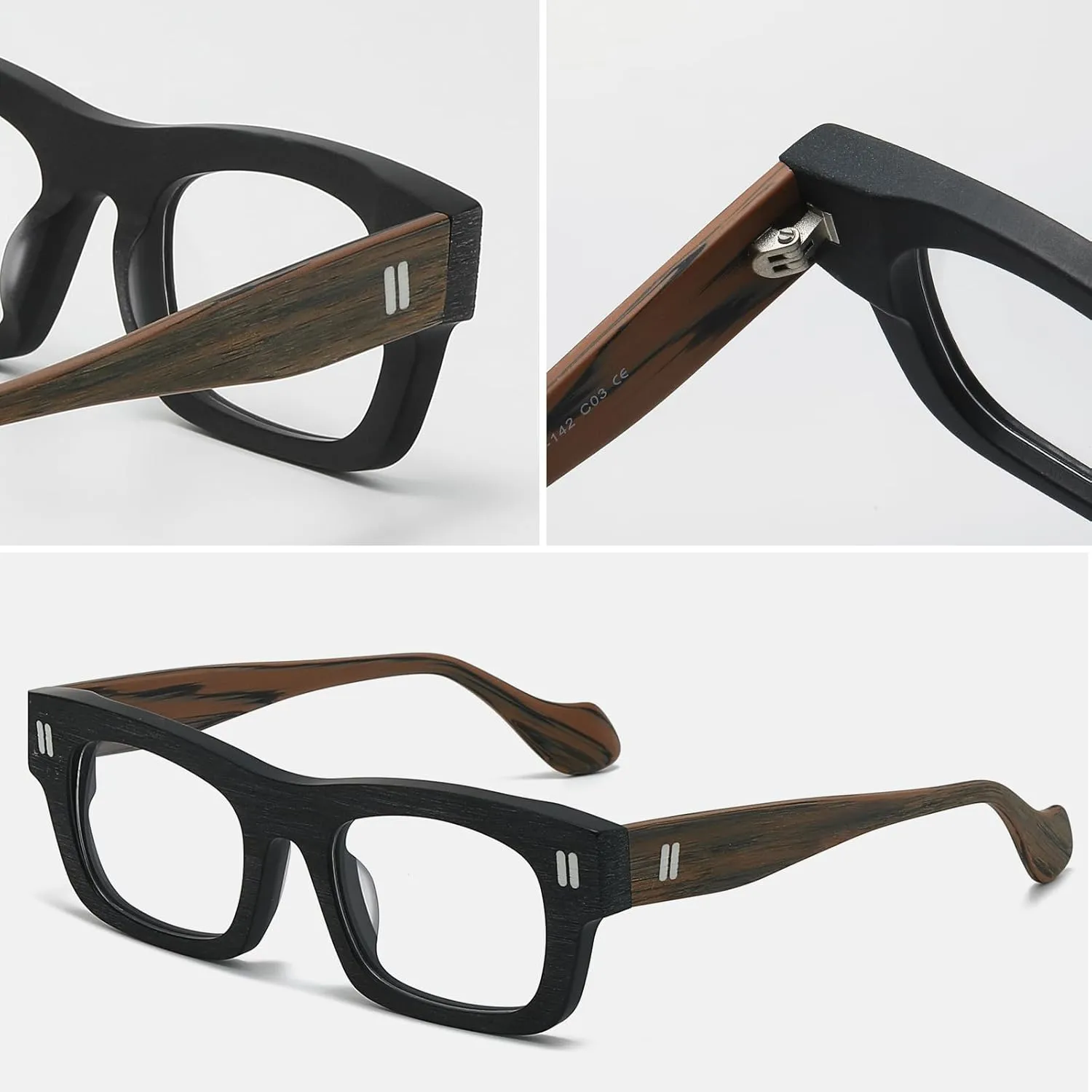 Sutton Retro Rectangle Acetate Thick Glasses Frame Prescription Optical Eyewear for Women Men 53-21-148mm