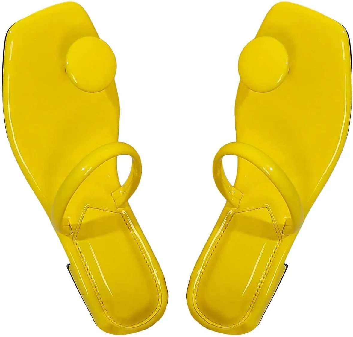 SweatyRocks Women's PU Leather Open Square Toe Thong Sandals Round Decor Outdoor Flat Sandals