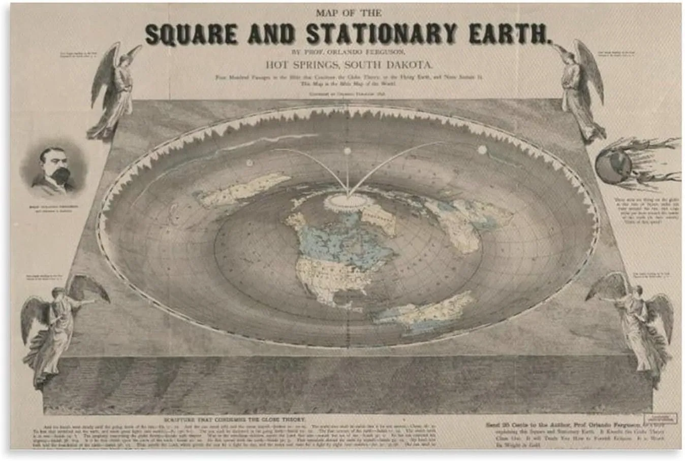 TARRUHK Square And Still Earth Flat Map Poster Print Canvas Posters Painting Wall Art Home Decor Unframe16x24inch(40x60cm)