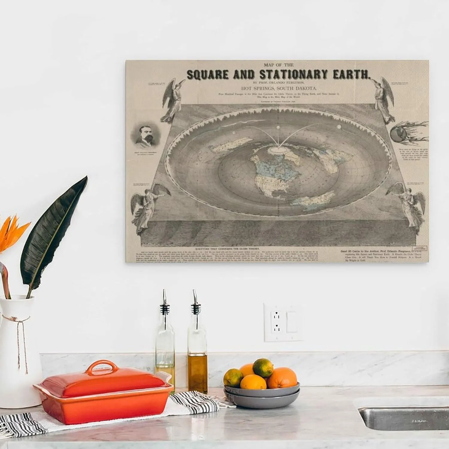 TARRUHK Square And Still Earth Flat Map Poster Print Canvas Posters Painting Wall Art Home Decor Unframe16x24inch(40x60cm)