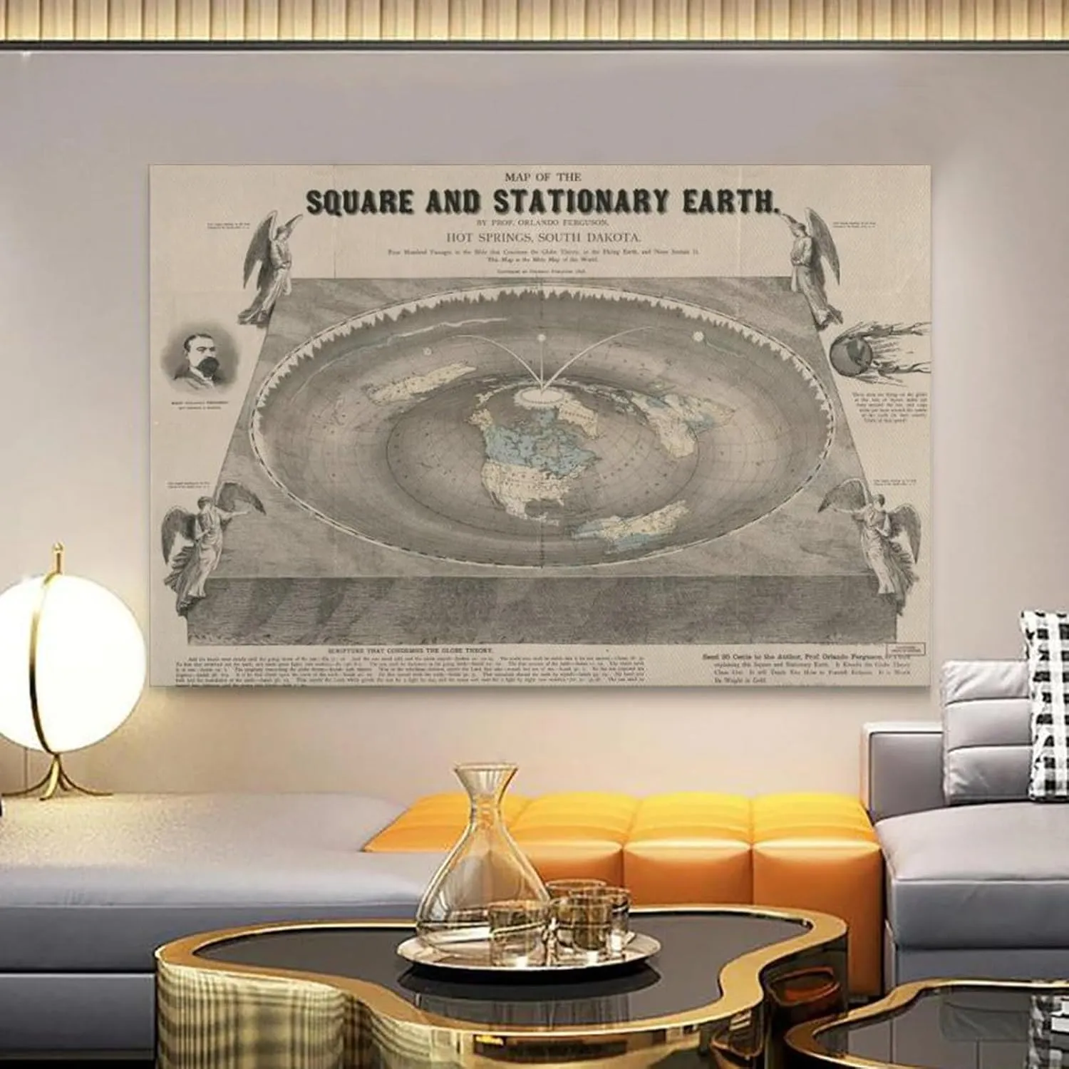 TARRUHK Square And Still Earth Flat Map Poster Print Canvas Posters Painting Wall Art Home Decor Unframe16x24inch(40x60cm)