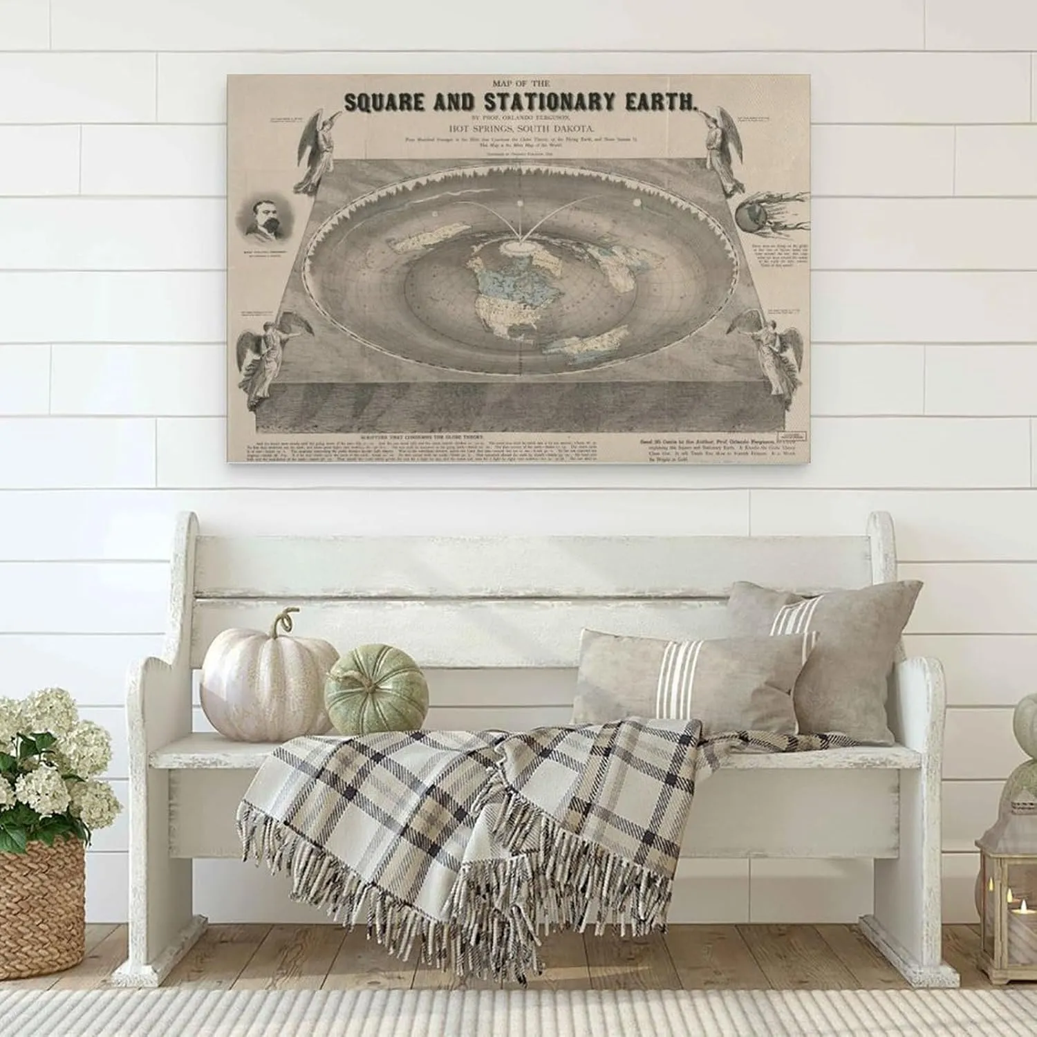 TARRUHK Square And Still Earth Flat Map Poster Print Canvas Posters Painting Wall Art Home Decor Unframe16x24inch(40x60cm)