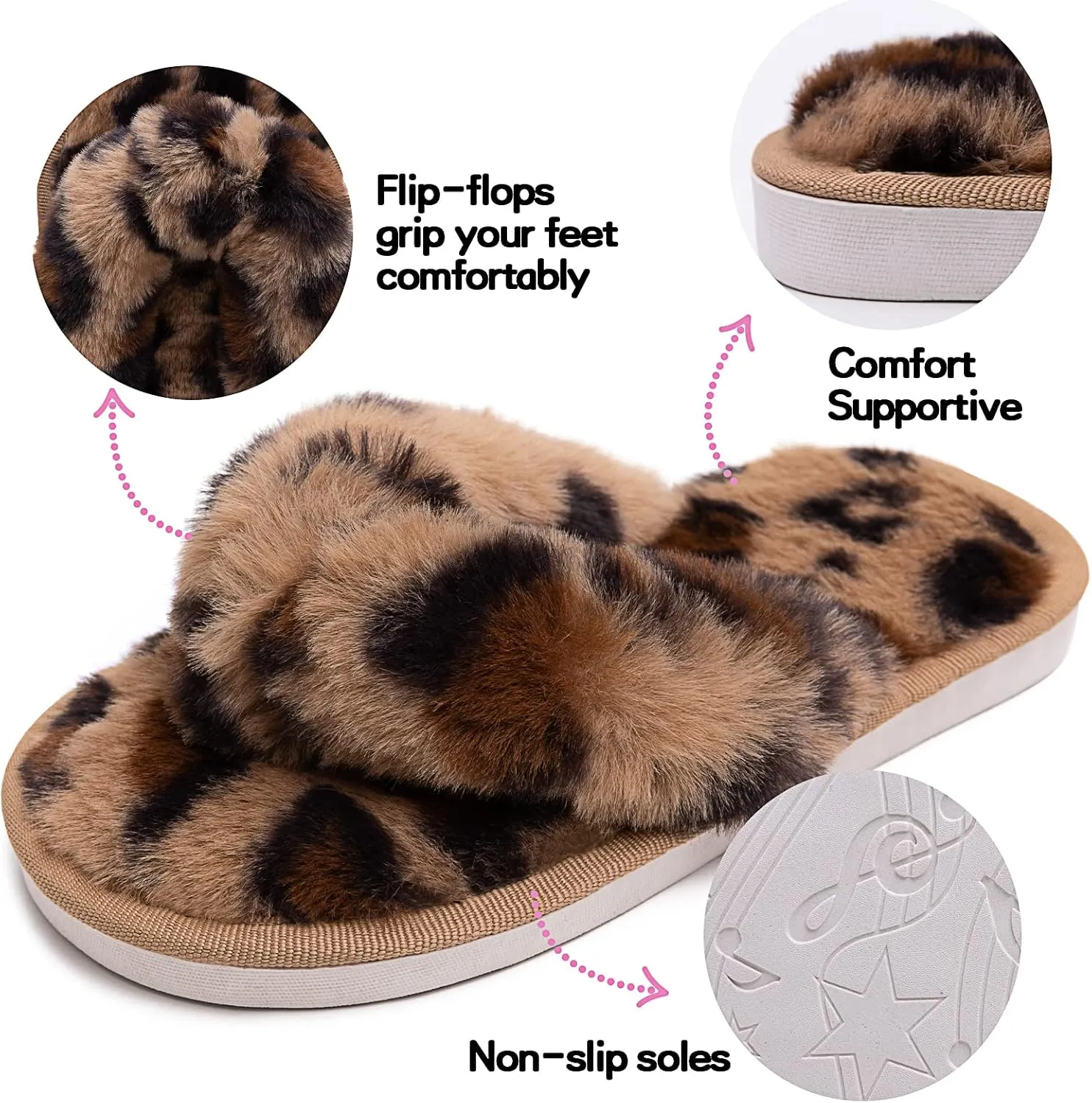 techcity Boys Girls Fuzzy Flip Flop Slippers Kids Cute Soft Comfy Open Toe Fluffy Slip On Thong Flat Sandals House Home Fur Slides Indoor Outdoor