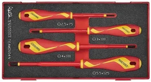 Teng Tools 4 Piece 1000 Volt Insulated Flat Screwdriver EVA Foam Set - TEAMDV04N
