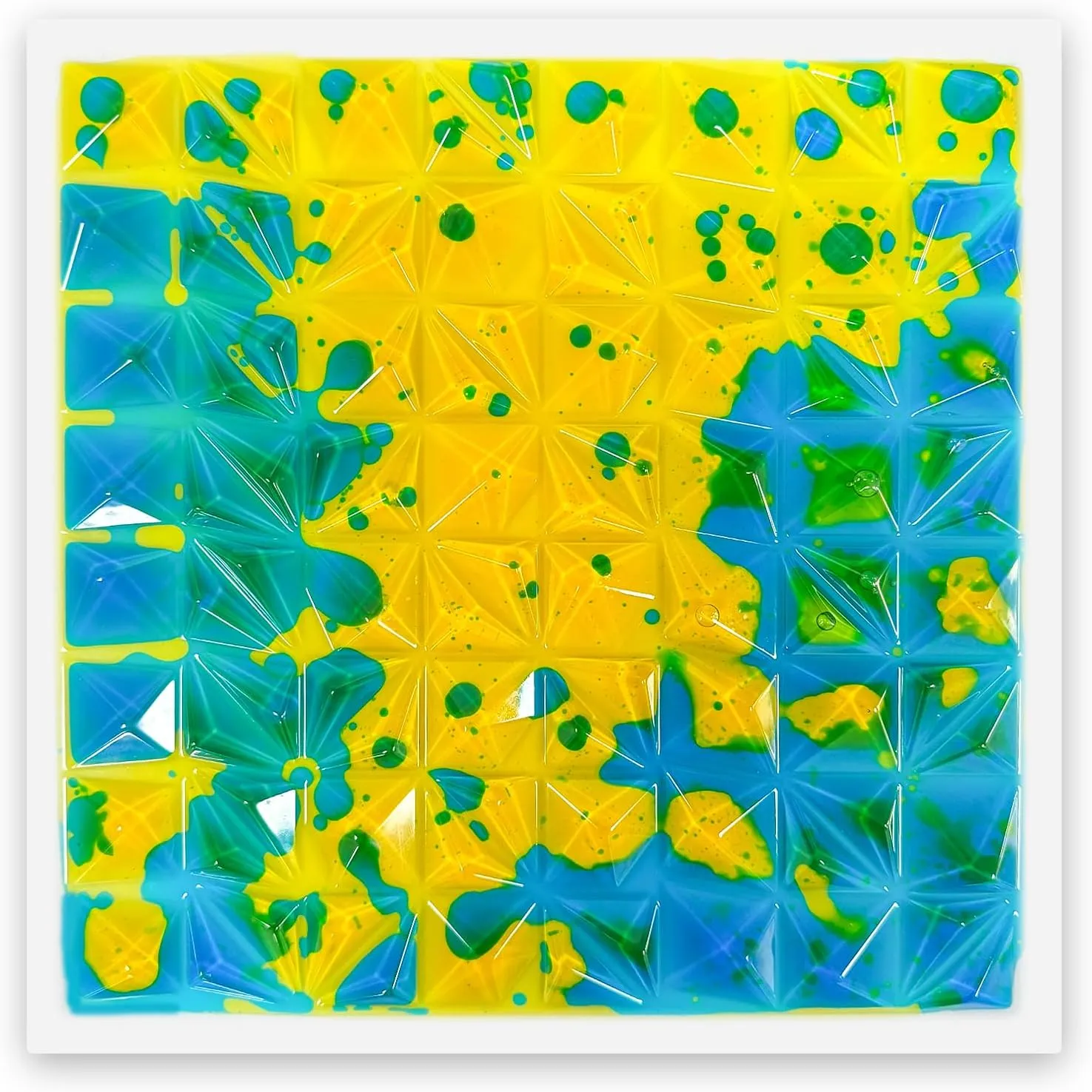 Textured Sensory Liquid Tile - Set of 1 Square Lava Tile, Sensory Mat for Ages 3 to Adult, Measures 12" x 12", Textured Sensory Lava Mat, Yellow Blue.