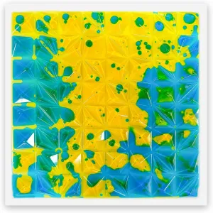Textured Sensory Liquid Tile - Set of 1 Square Lava Tile, Sensory Mat for Ages 3 to Adult, Measures 12" x 12", Textured Sensory Lava Mat, Yellow Blue.