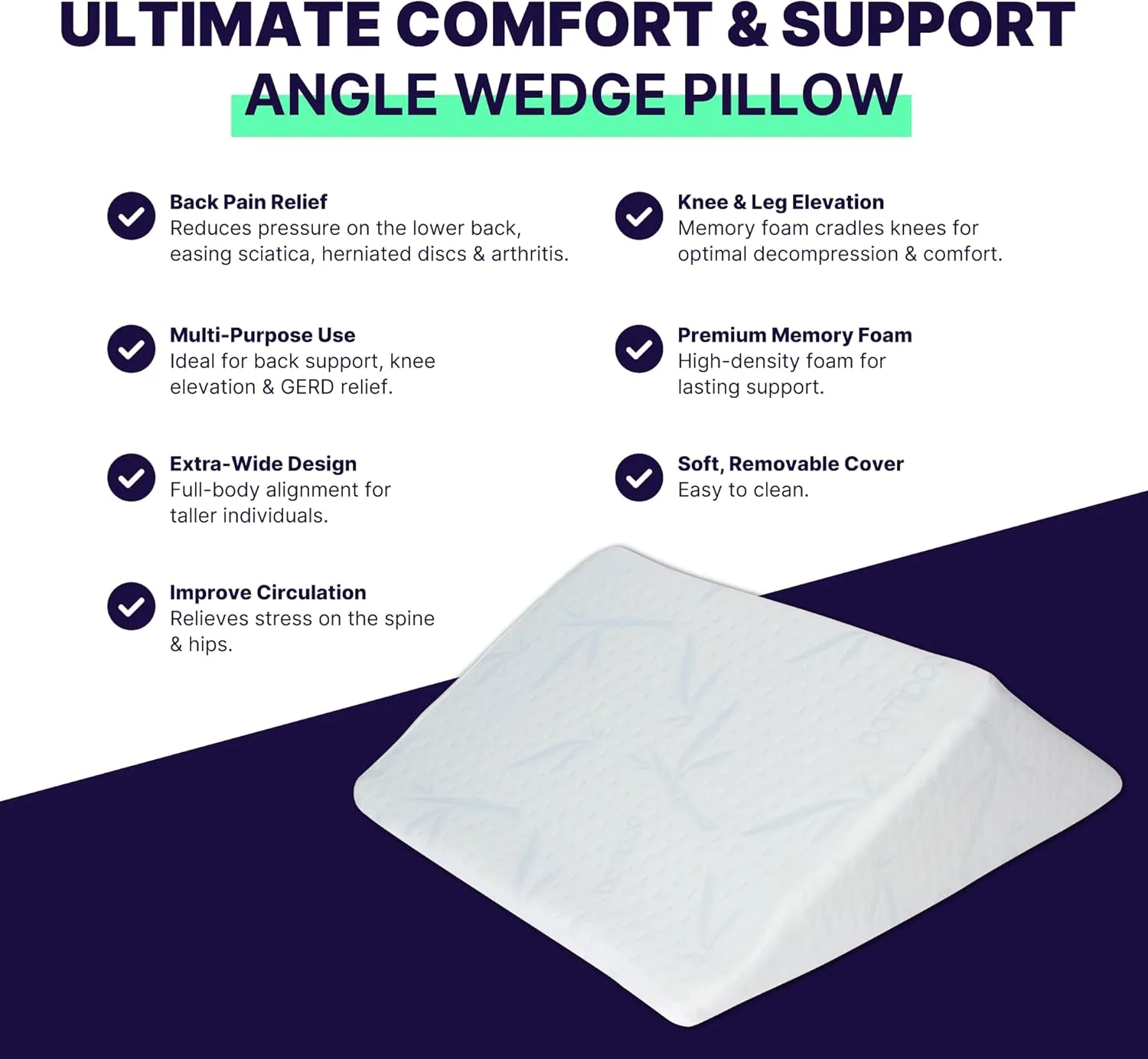 The Angle Wedge Pillow for Back Pain Relief – Leg Elevation Pillow for Bed, Knee Wedge Bolster Pillow for Lower Back Support, Triangle Foam Cushion for Sleeping & Comfort (Small)