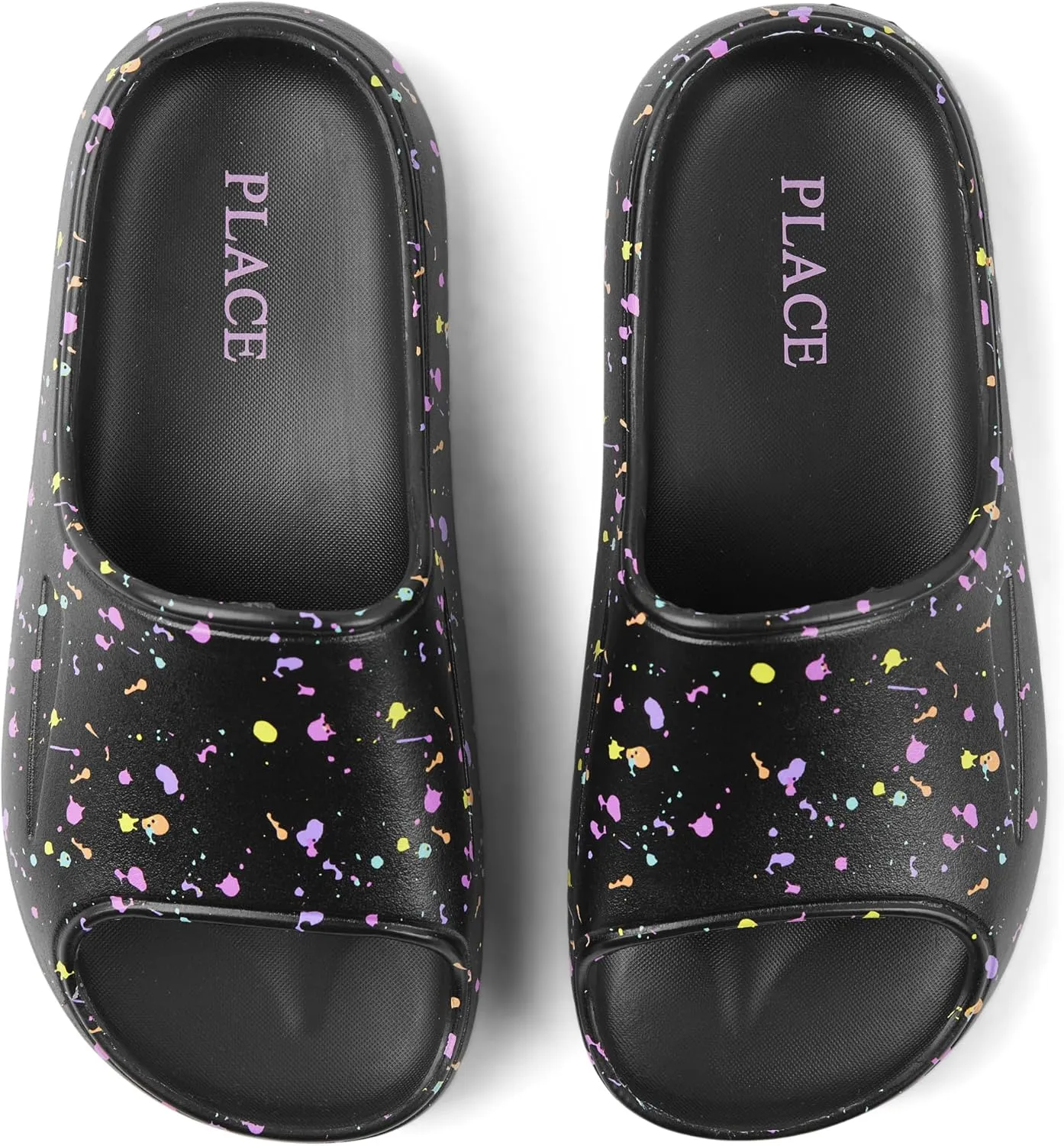 The Children's Place,Girls Everyday Slip On Slide Sandals,Black Splatter,13