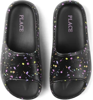 The Children's Place,Girls Everyday Slip On Slide Sandals,Black Splatter,13