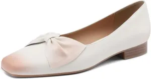 TinaCus Genuine Leather Cute Bowknot Square Toe Handmade Women's Sip On Flat Shoes