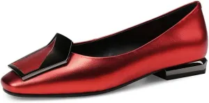 TinaCus Women's Genuine Leather Square Toe Handmade Buckle Décor Casual Flat Shoes