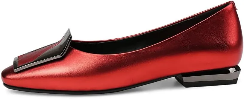 TinaCus Women's Genuine Leather Square Toe Handmade Buckle Décor Casual Flat Shoes