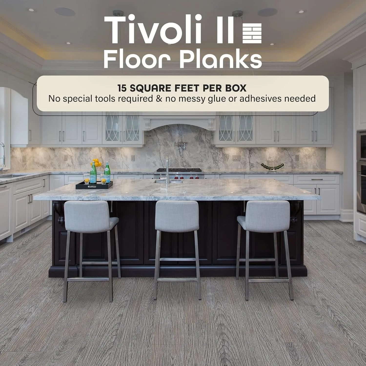 Tivoli II Self Adhesive Vinyl Floor Planks, 10 Pack - 6" x 36", Silver Spruce - Peel & Stick, DIY Flooring - Natural Wood Grain Feel for Kitchen, Dining Room & Bedrooms by Achim Home Decor
