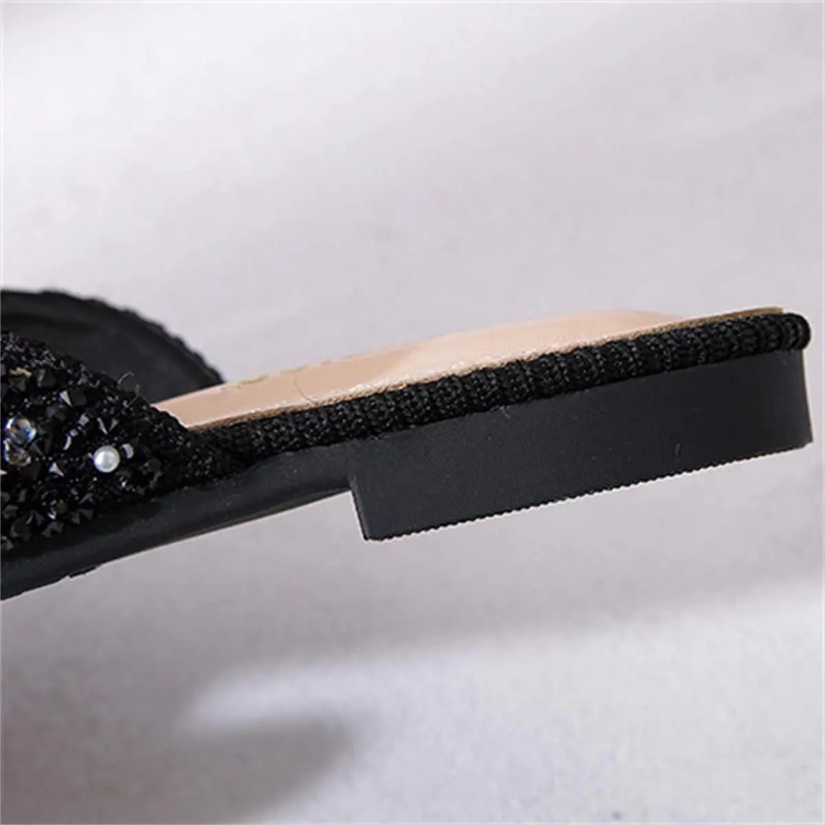 TN TANGNEST Women's Flat Mules Comfortable Rhinestone Bow Square Toe Slip on Loafers Slides Backless Mules Shoes