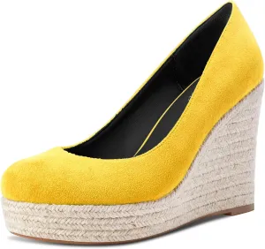 TNYNFBEB Womens Wedge Heel Close Round Toe Pumps Slip-on Prom Party Cute Basic Classic Summer 3.9 Inches Heels