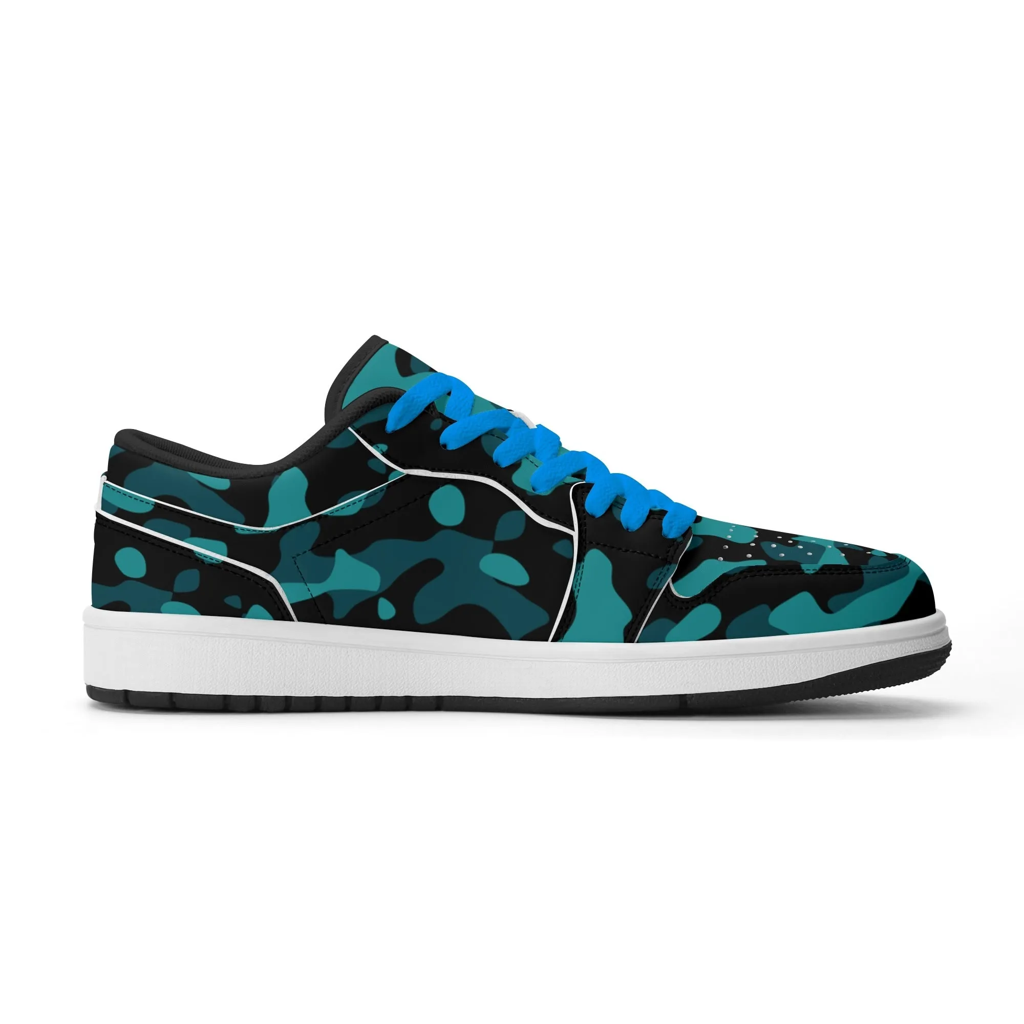 Türkis Camouflage Low Top Leder Sneaker für Herren