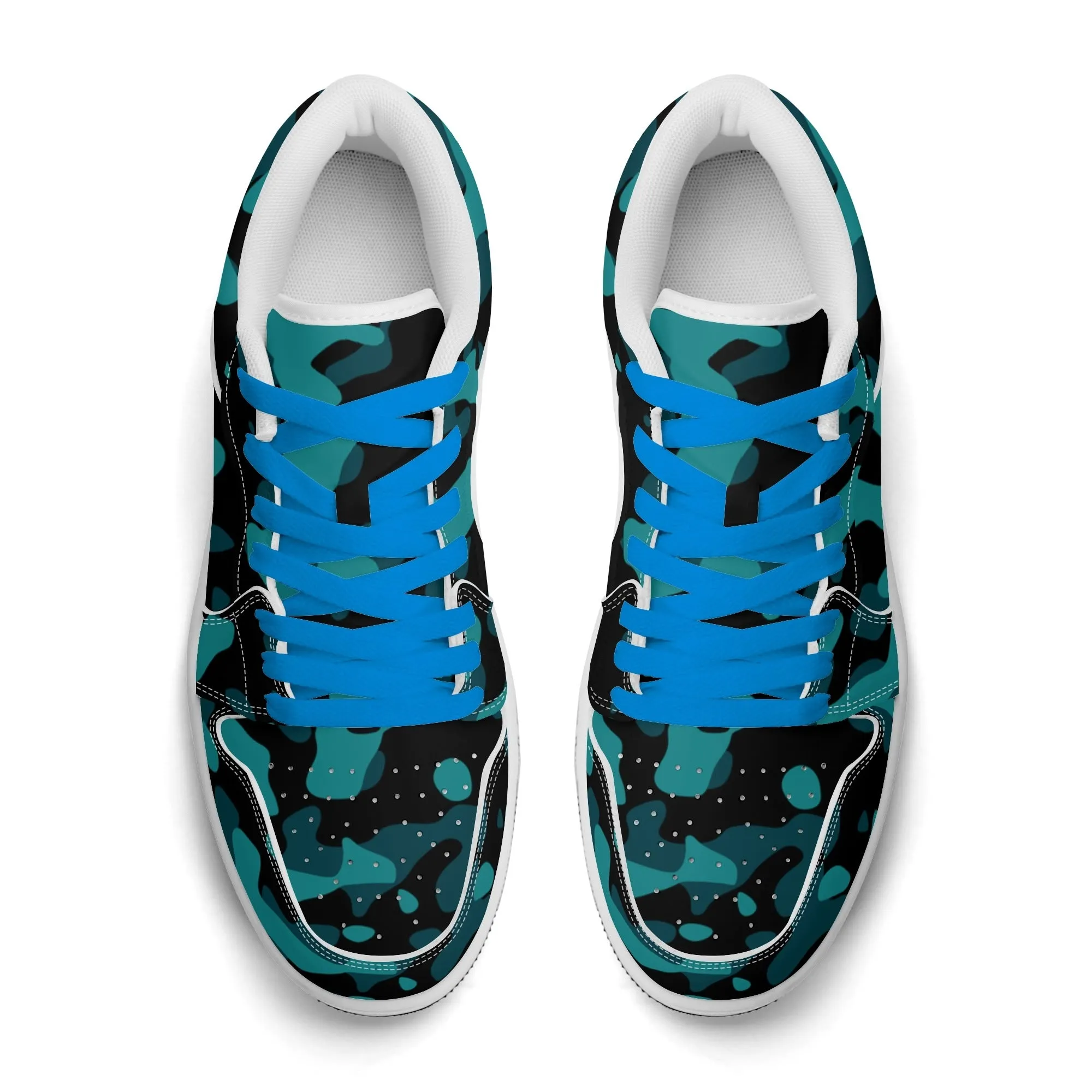 Türkis Camouflage Low Top Leder Sneaker für Herren