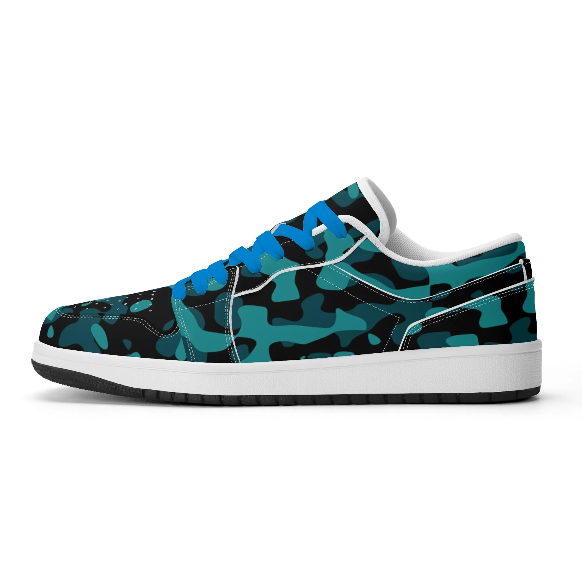 Türkis Camouflage Low Top Leder Sneaker für Herren