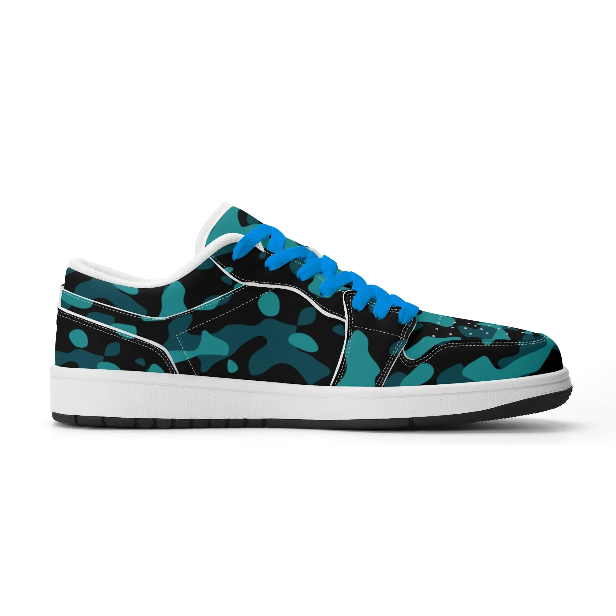 Türkis Camouflage Low Top Leder Sneaker für Herren