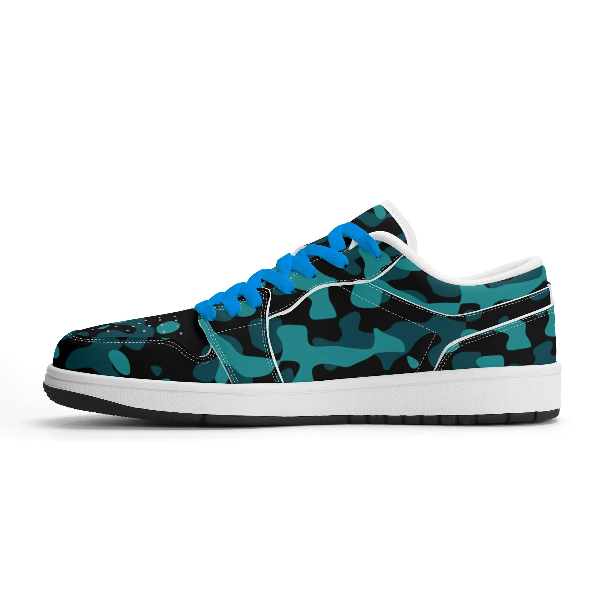 Türkis Camouflage Low Top Leder Sneaker für Herren