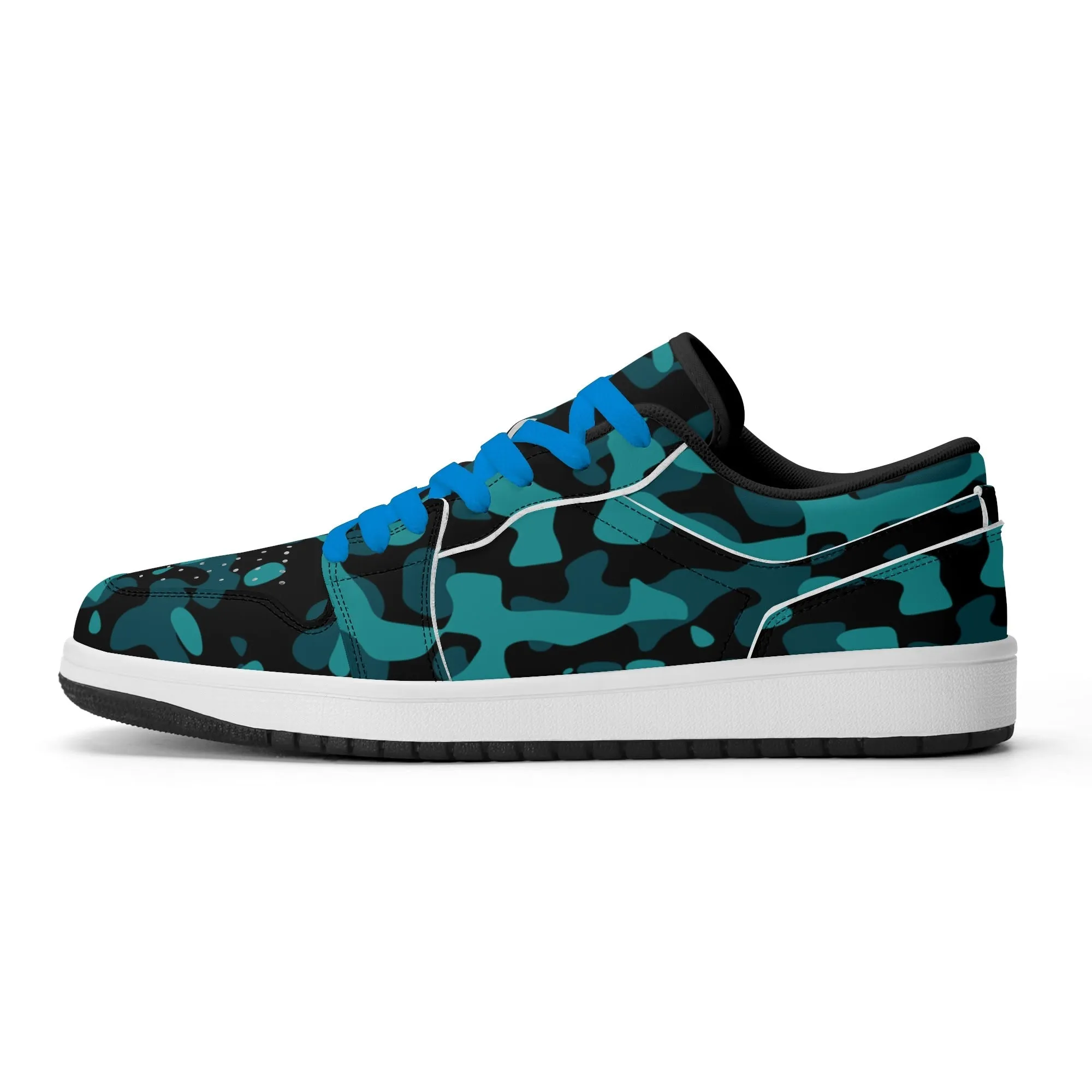 Türkis Camouflage Low Top Leder Sneaker für Herren