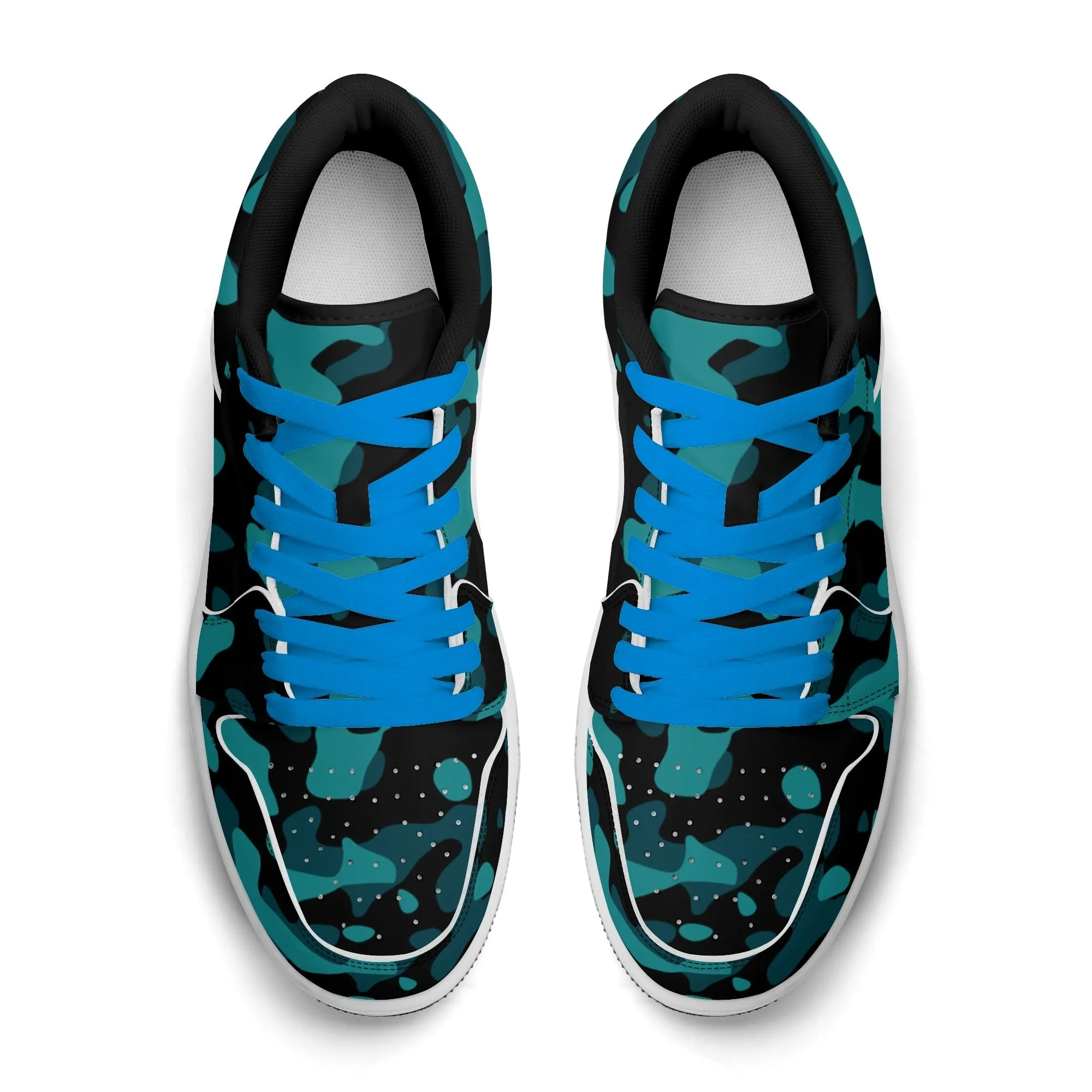 Türkis Camouflage Low Top Leder Sneaker für Herren