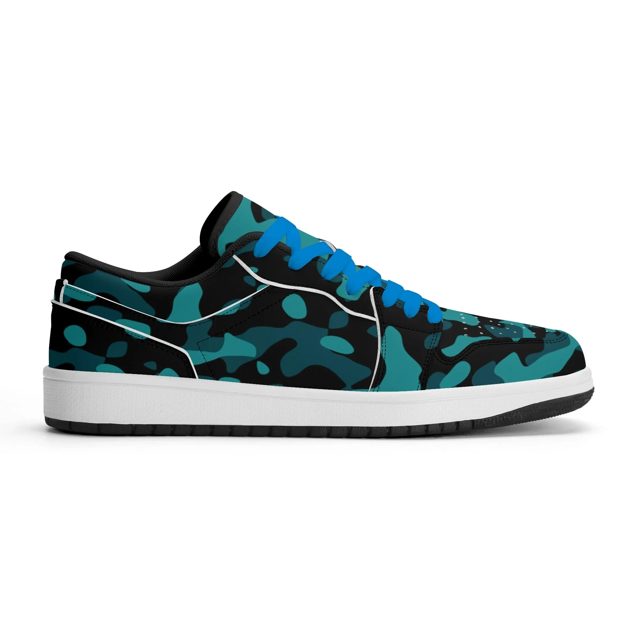 Türkis Camouflage Low Top Leder Sneaker für Herren