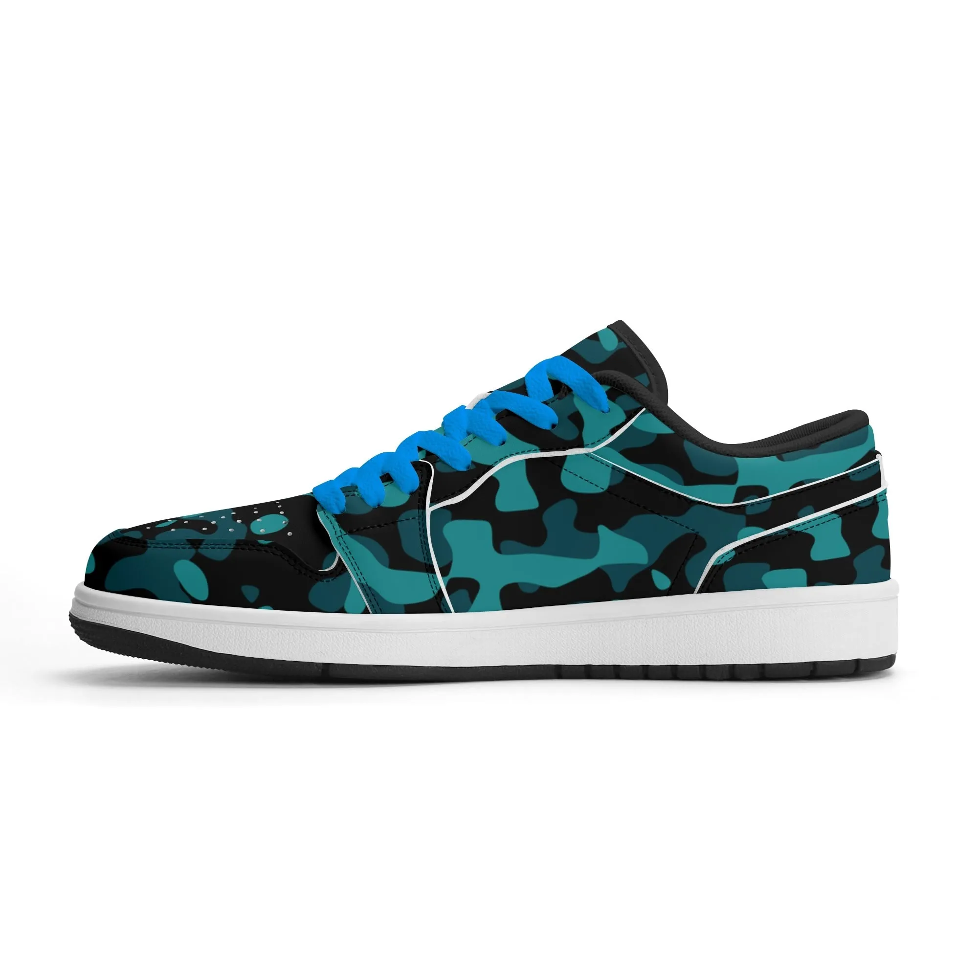 Türkis Camouflage Low Top Leder Sneaker für Herren