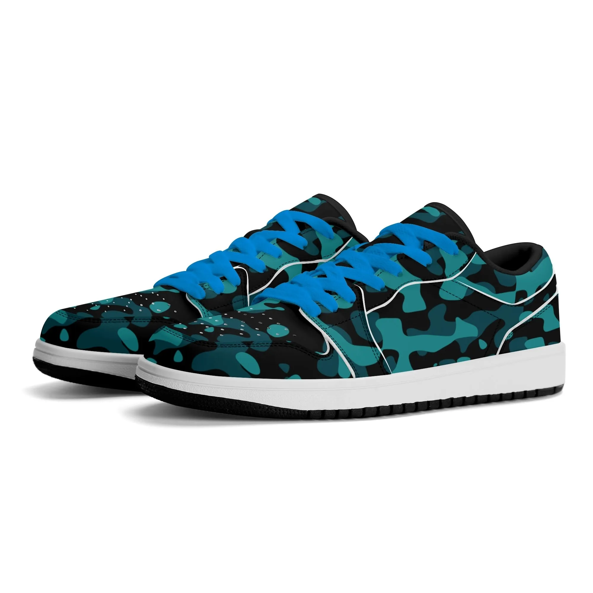 Türkis Camouflage Low Top Leder Sneaker für Herren