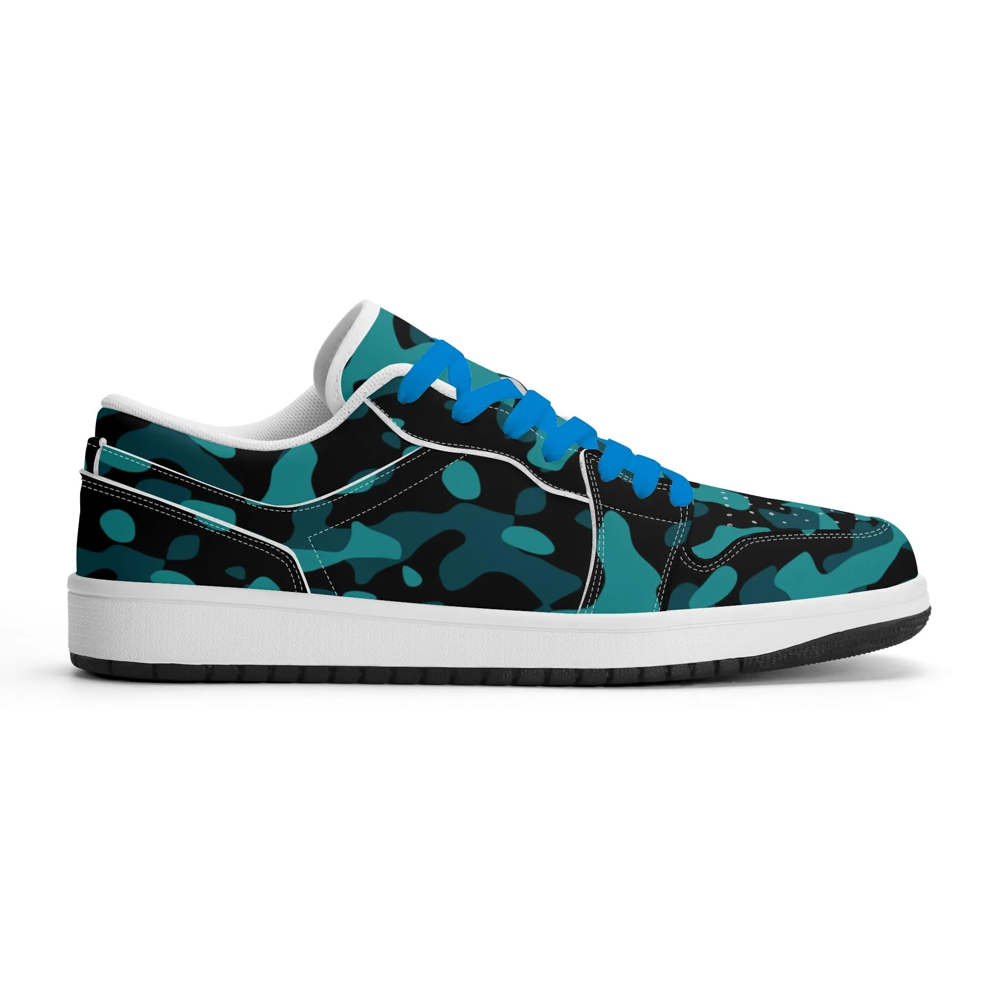 Türkis Camouflage Low Top Leder Sneaker für Herren