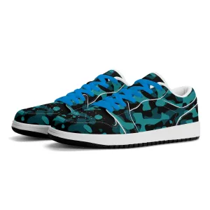 Türkis Camouflage Low Top Leder Sneaker für Herren