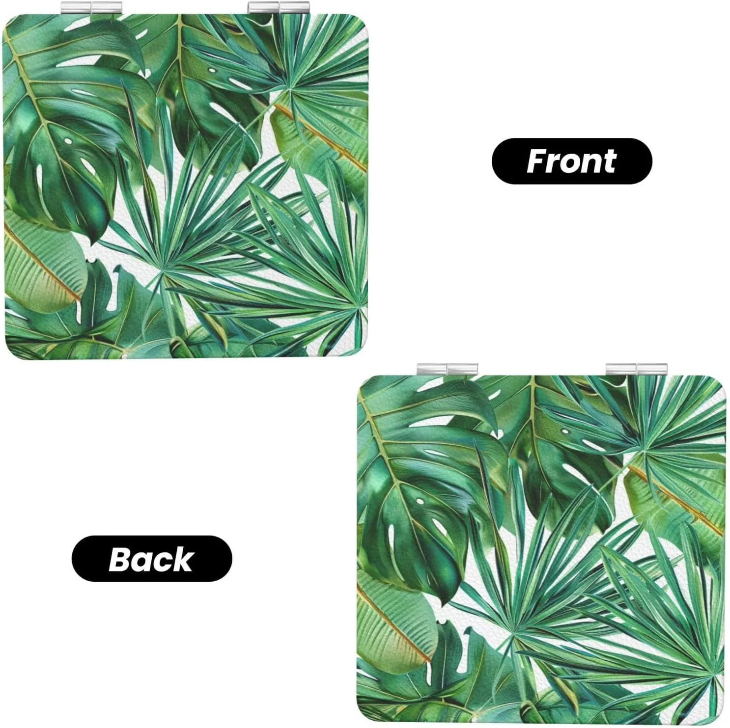 Tropical Palm Banana Leaves Printed Square Pocket Makeup Mirror with 1X/2X Magnification, Portable Mini Travel Makeup Mirror for Travel Daily Work Beauty
