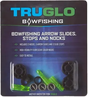 TRUGLO Bowfishing Slide Safety System for Arrow - Preventing Potential Accidents Includes 3 Nocks, 3 Arrow Slides & 3 Slide Stops