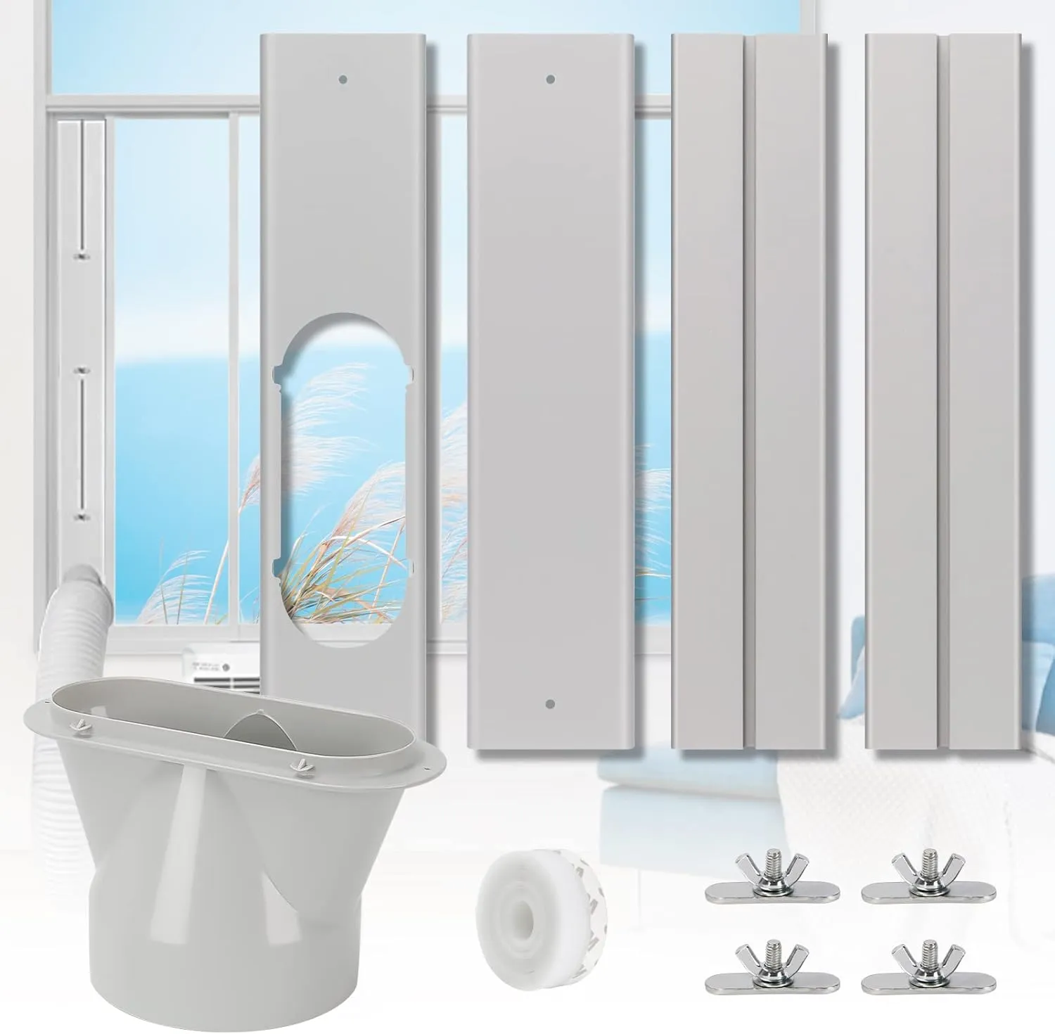UNAOIWN Portable Air Conditioner Window Kit, Adjustable Vertical/Horizontal Sliding Window Kit Plate for AC Unit, AC Window Vent Kit, AC Window Seal Suitable for 5.1” AC Exhaust Hose