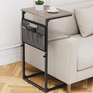 Vagusicc C Shaped End Table, 33'' Tall Side Table for Couch, Adjustable Height Small Couch Side Table for Small Spaces, End Tables for Living Room, Slide Under Sofa TV Tray with Metal Frame, Grey