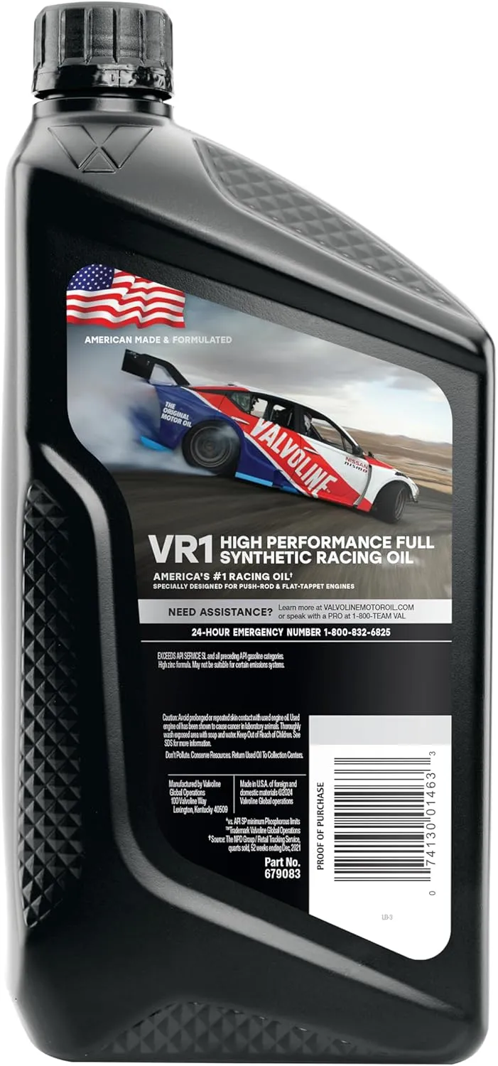 Valvoline VR1 Racing Synthetic SAE 10W-30 Motor Oil 1 QT, Case of 6