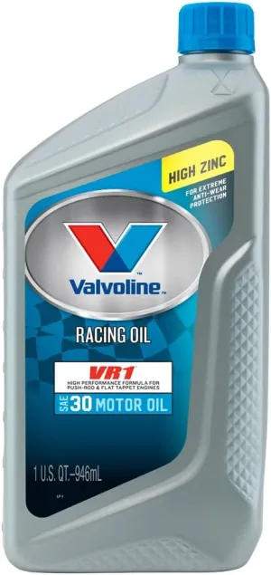 Valvoline VV223 VR1 Racing Formula SAE 30 Turbo Approved Motor Oil - 1 Quart Bottle (Case of 12)