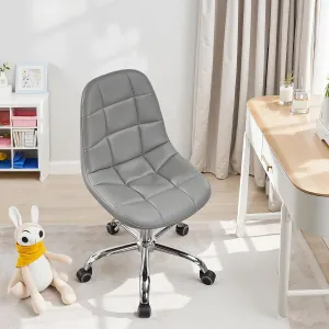 VECELO Armless Home Office Desk Chair, Height Adjustable, PU Leather 360 Degree Swivel with Wheels, Stylish Casual Vanity Seat for Study, Work, Makeup, Leisure, Weight up to 330 Lbs, Grey