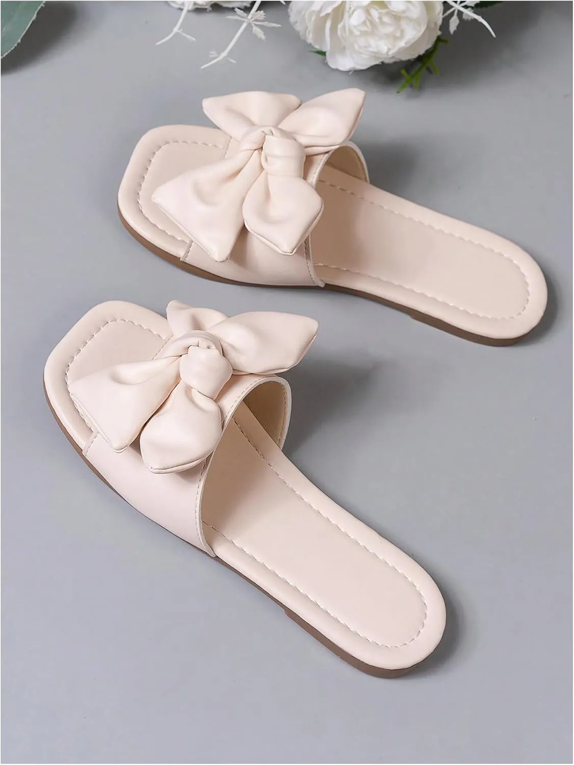 Verdusa Girl's Bows Square Toe Sandals Casual Summer Flat Sandal