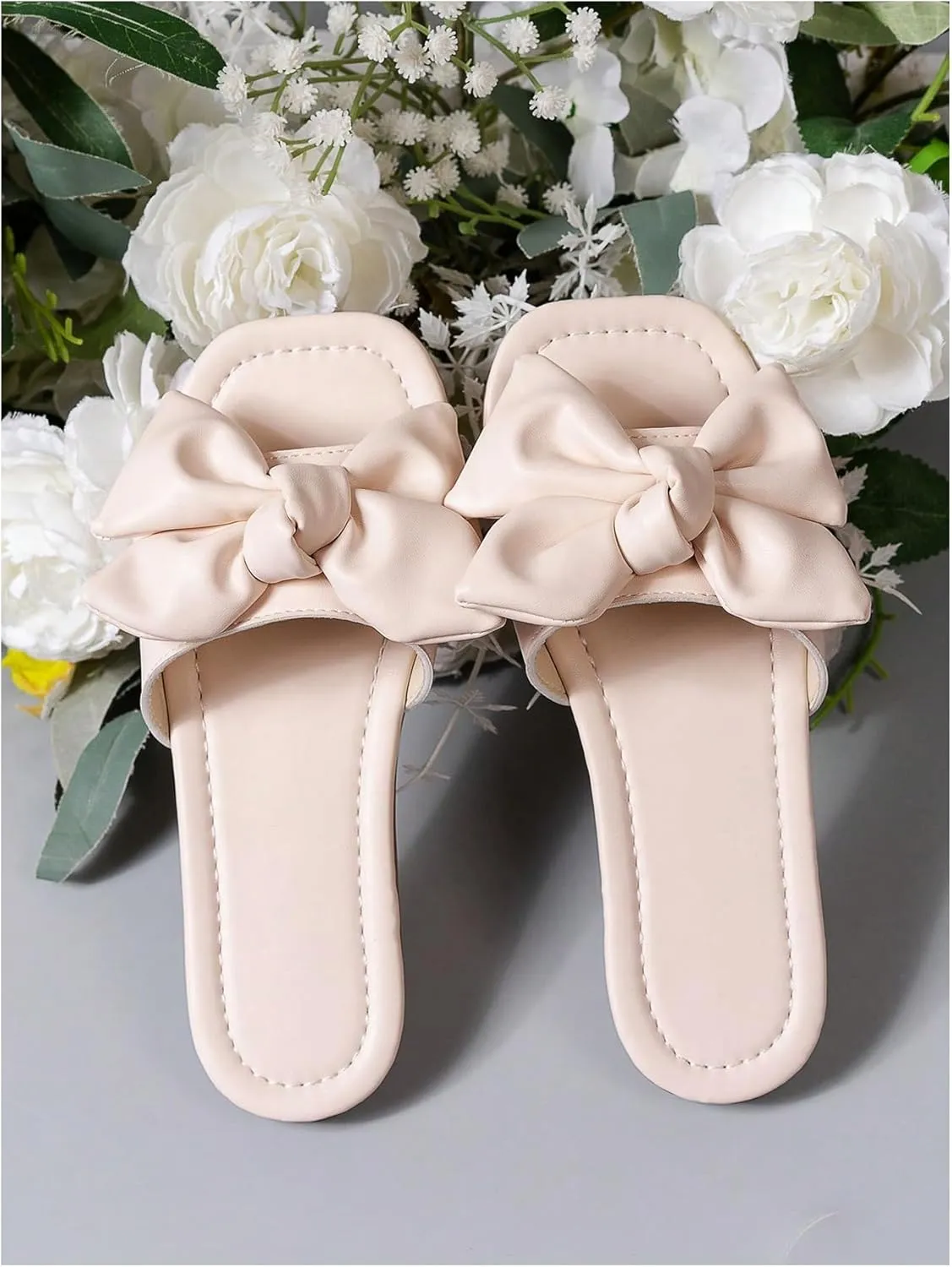 Verdusa Girl's Bows Square Toe Sandals Casual Summer Flat Sandal