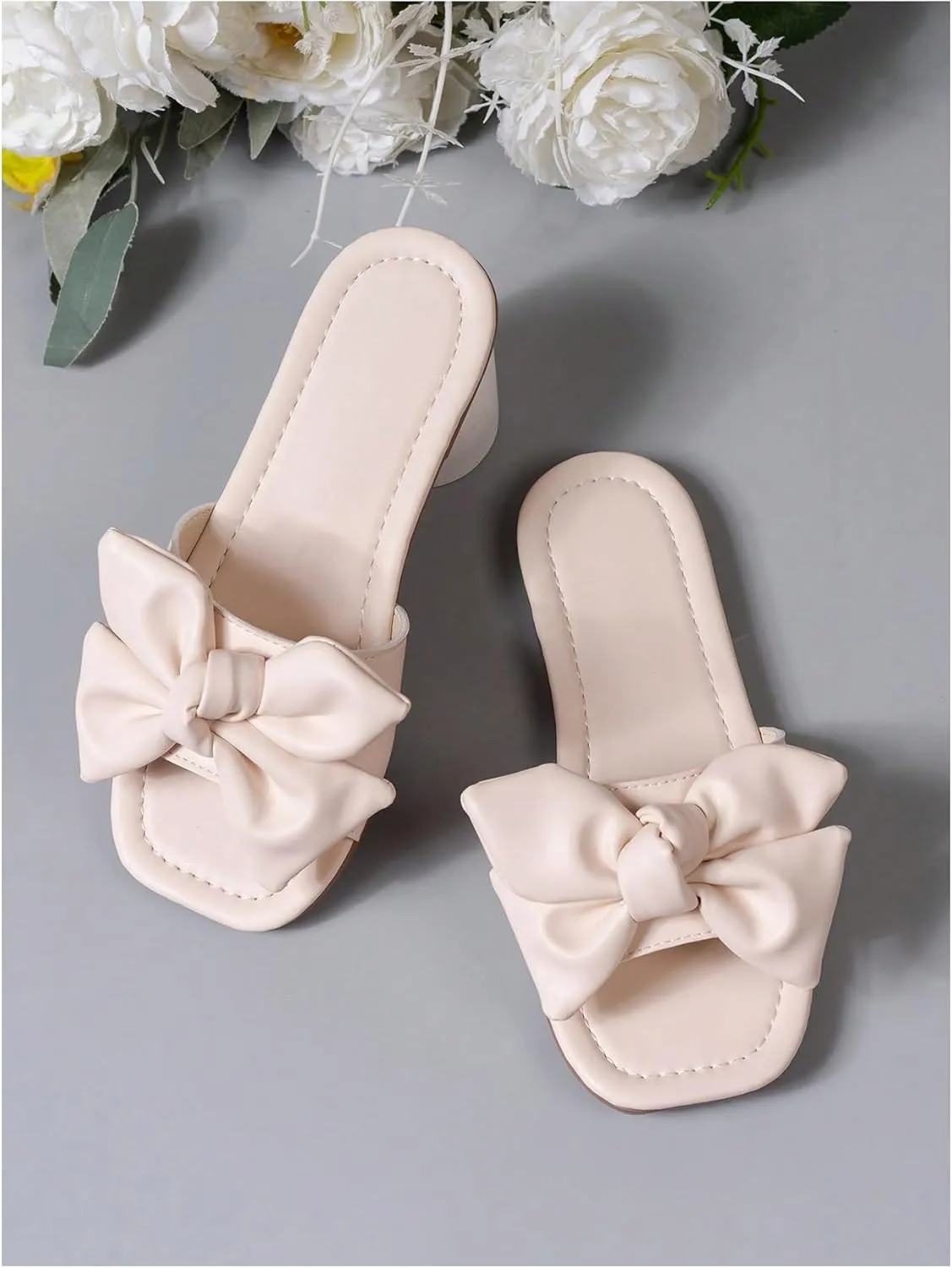 Verdusa Girl's Bows Square Toe Sandals Casual Summer Flat Sandal