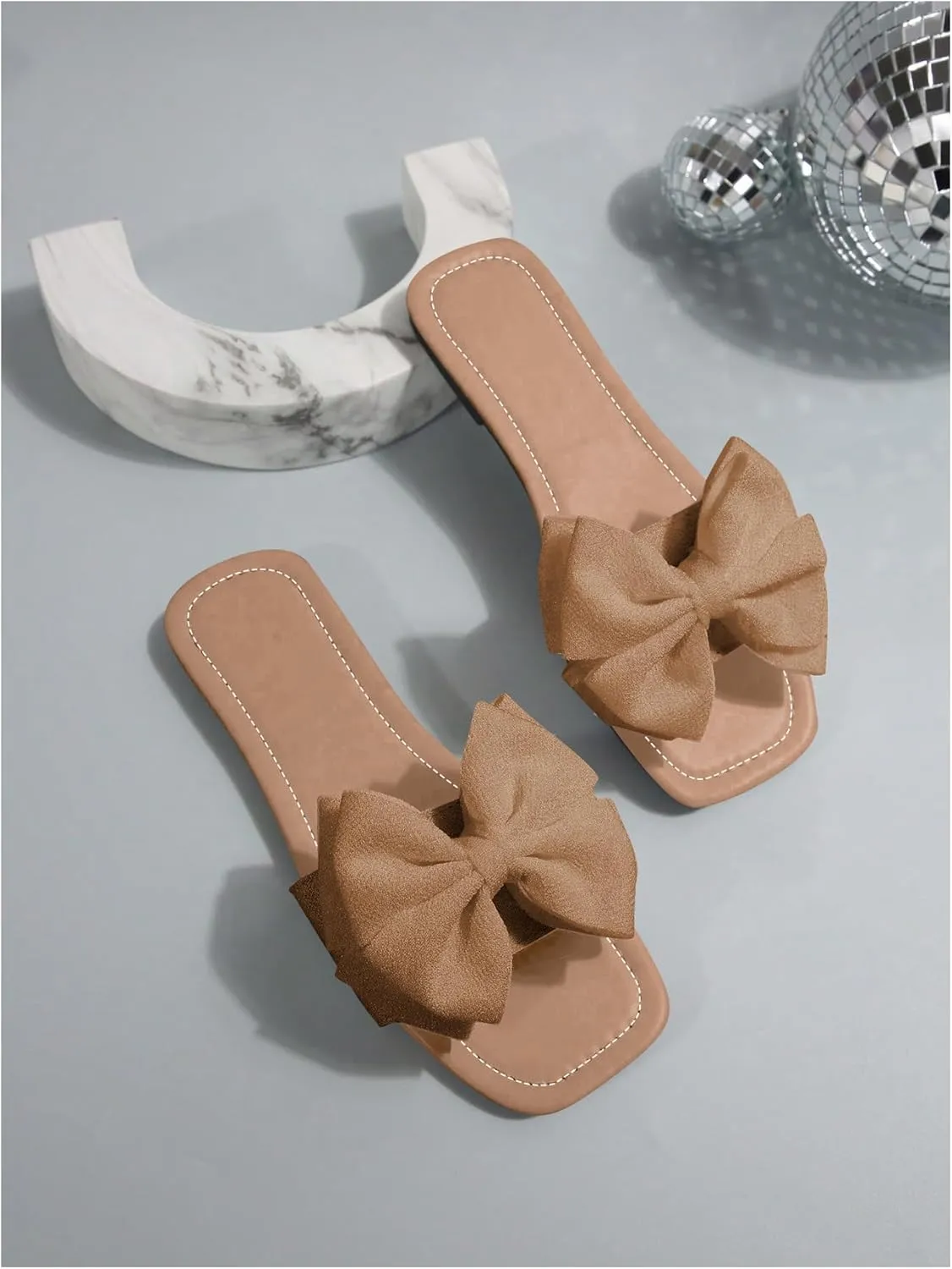 Verdusa Women's Bowknot Flat Sandals Summer Open Toe Slide Slip On Sandals