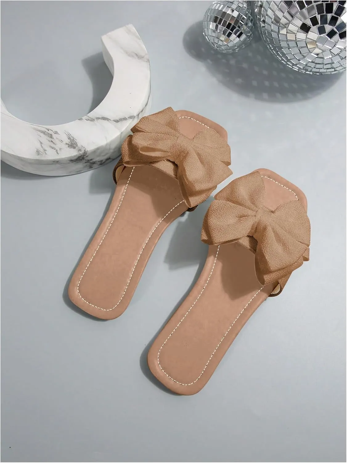 Verdusa Women's Bowknot Flat Sandals Summer Open Toe Slide Slip On Sandals