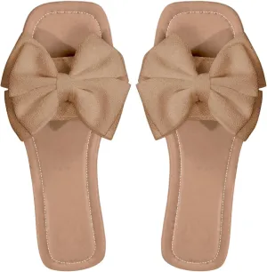 Verdusa Women's Bowknot Flat Sandals Summer Open Toe Slide Slip On Sandals