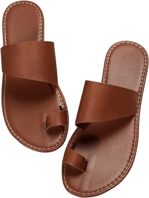 Verdusa Women's Flip Flops Sandals Toe Ring Slip On Slide Sandals