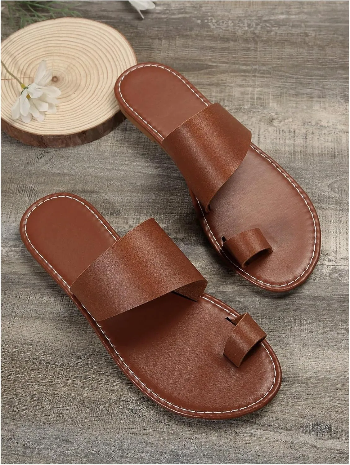 Verdusa Women's Flip Flops Sandals Toe Ring Slip On Slide Sandals