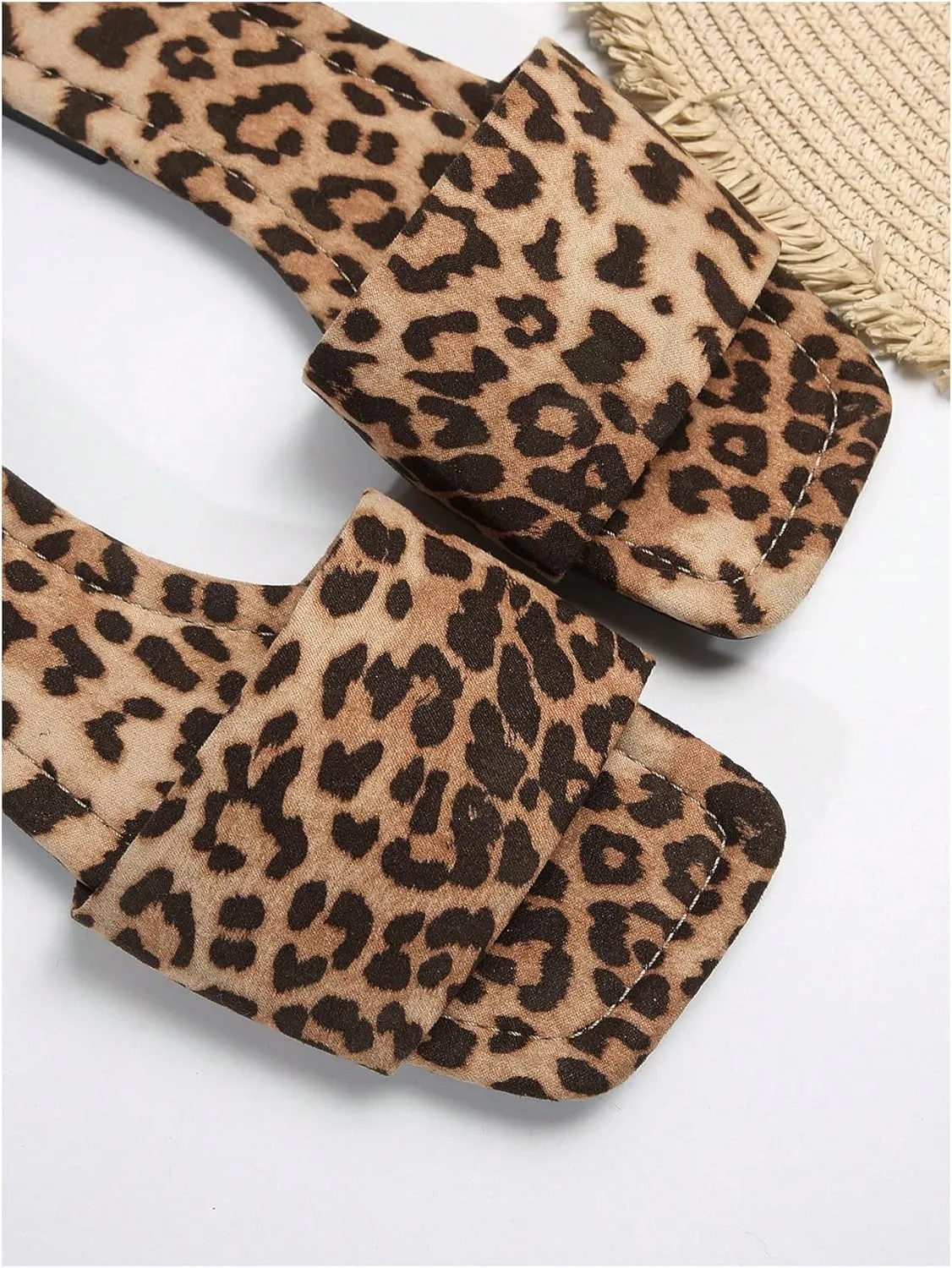 Verdusa Women's Square Toe Leopard Print Sandals Summer Slip On Slide Sandals