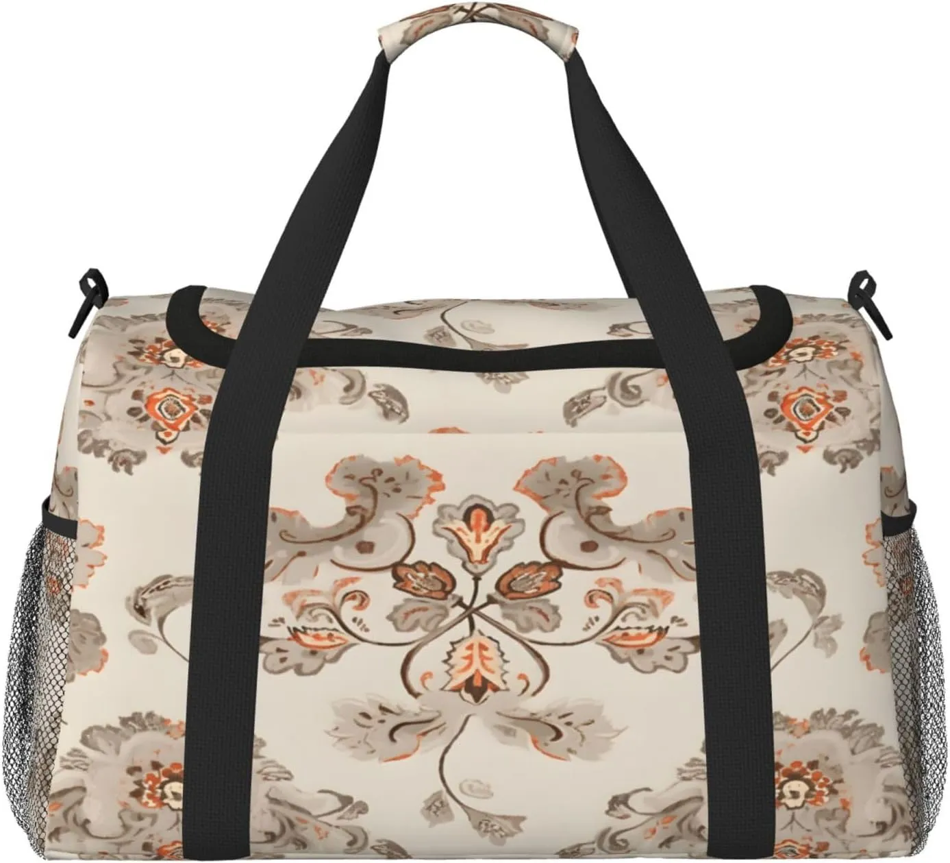 Vintage Ethnic Flower Travel Duffel Bag with Strap Multi Pockets Sports Bag Handbag Large Shoulder Bag for Gym Weekend Fitness Camping