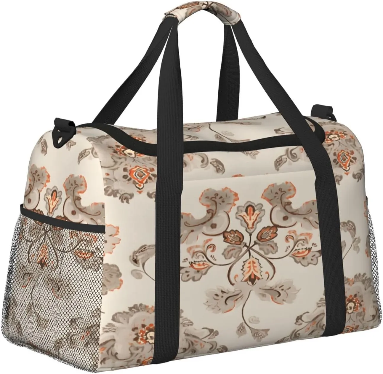 Vintage Ethnic Flower Travel Duffel Bag with Strap Multi Pockets Sports Bag Handbag Large Shoulder Bag for Gym Weekend Fitness Camping