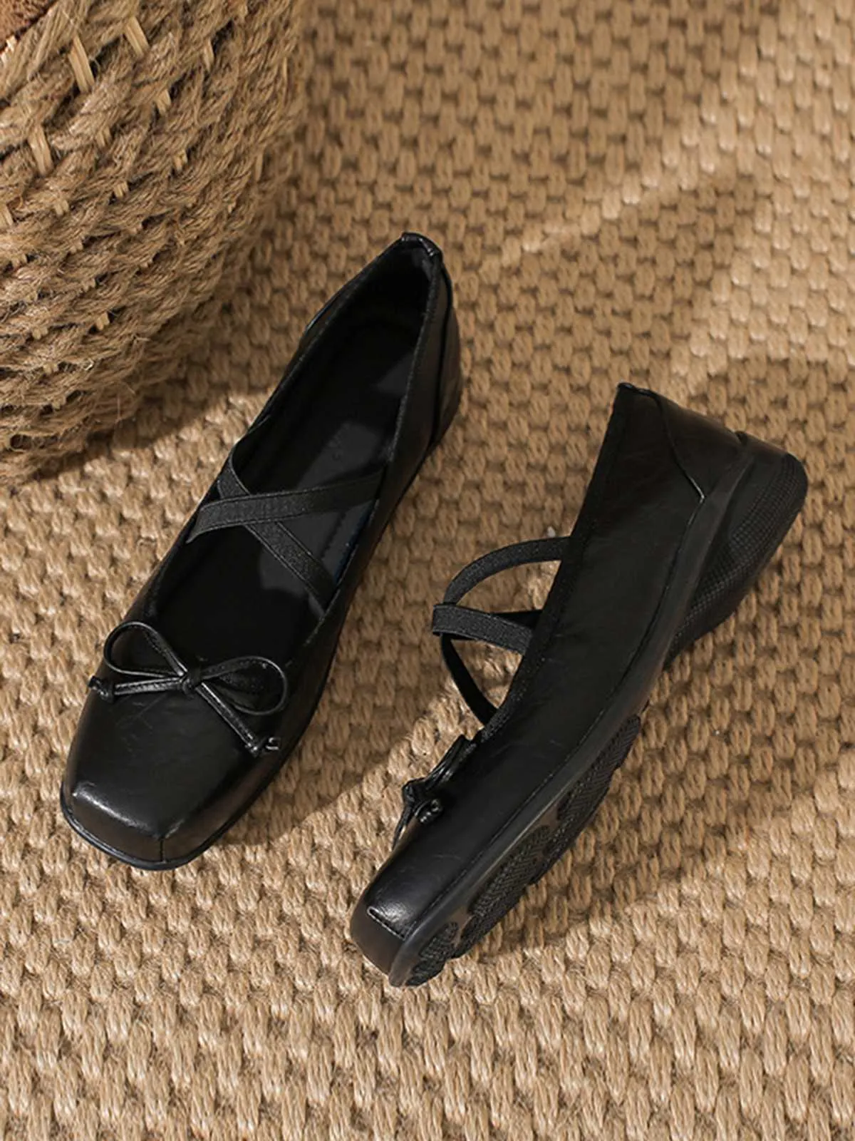 Vintage Leather Bow Ballet Style Shoes
